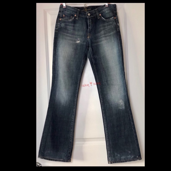 7 For All Mankind Jeans Bootcut Dark Wash Distress - Picture 6 of 8